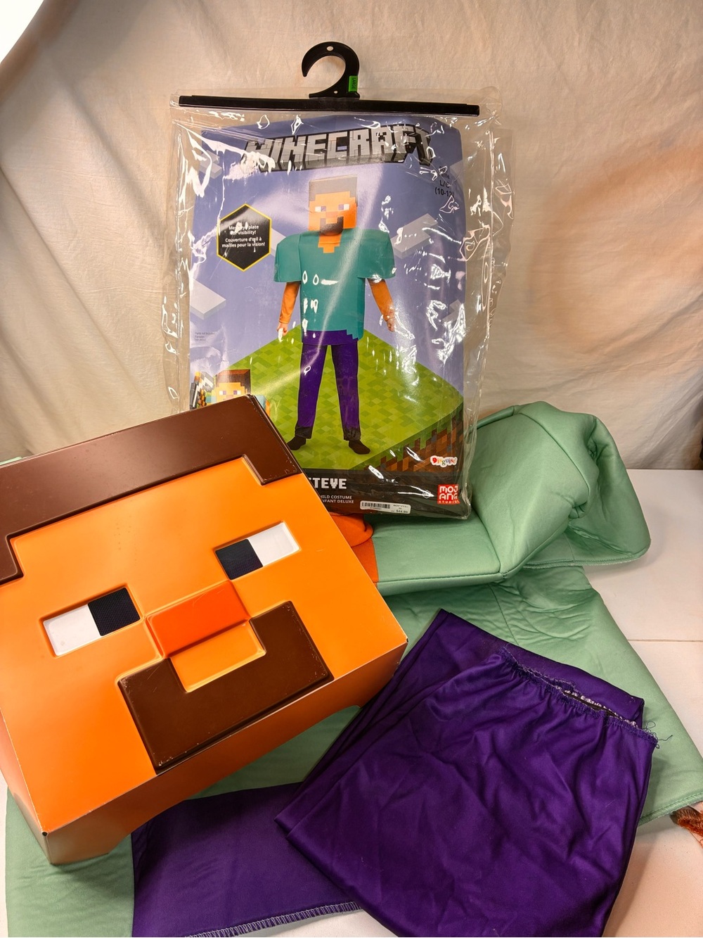 Disguise Minecraft Steve Costume - Teal Top & Purple Shorts with Orange Mask